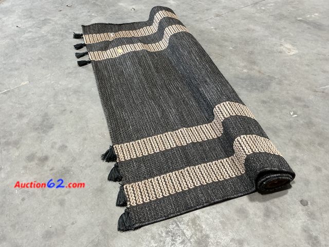 Lot 44-301 - Modern Striped Area Rug with Tassels - Dark Gray and Beige See All Photo's E-Commerce Return, A basic inspection has been given to this item...