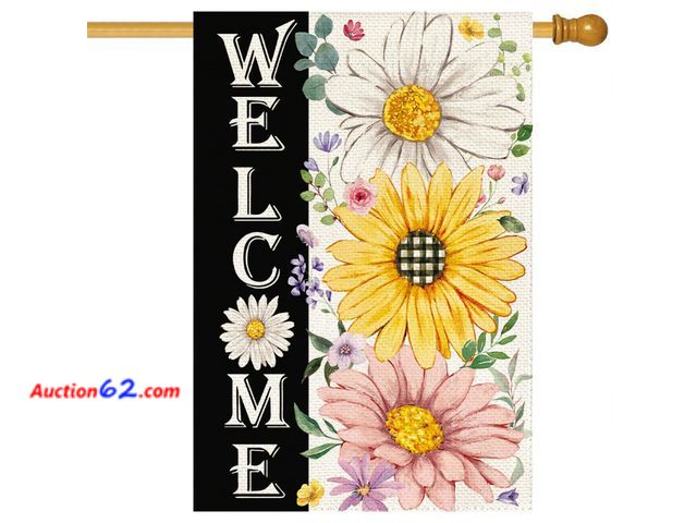 Lot 44-2947e - Baccessor Spring Summer House Flag, Yellow Sunflower Floral Large Yard Flag for Outside Double Sided Burlap Outdoor Porch Decor 28 x 40 Inch...