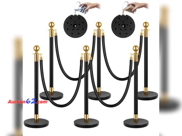 Lot 44-1713e - $149.99 Retail price - VIVOHOME Stanchions and Velvet Ropes 6PCS, Water-Fillable Base with Iron Post, 5 Feet Velvet Ropes and Posts, Crowd C...