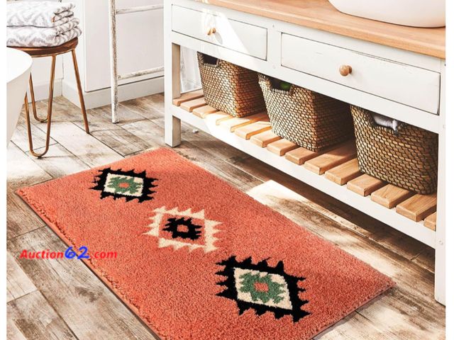Lot 44-2090m - Stock pic is different color than actual product, please see photos DEXDE Boho Bathroom Rugs 24x36, Extra Soft Absorbent Bath Rugs, Pink. Ap...