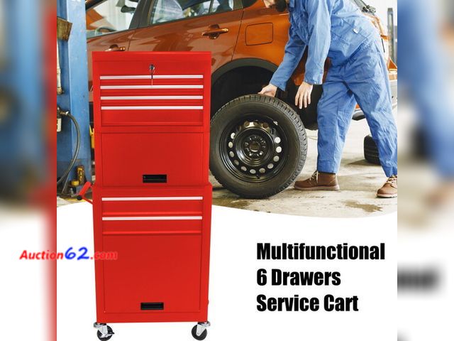 Lot 44-58z - High Capacity Rolling Tool Chest with Wheels and Drawers, 6-Drawer Tool Storage Cabinet--RED W110282...