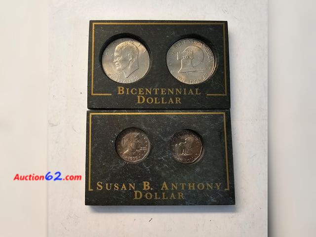 Lot 44-8303k - 1976 P AND D EISENHOWER DOLLAR 2 COIN SET AND 1979 P AND D SUSAN B ANTHONY DOLLAR 2 COIN SET. ALL 4 COINS COME IN HEAVY THICK PROTECTIVE HOL...