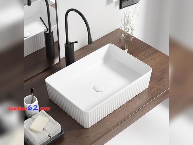 Lot 44-4053a - $79.99 Retail price - Rectangular Vessel Sink 20 Inch Above Counter - White Ceramic Rectangle Countertop Bathroom Sink, 20" x 13.5" Modern V...
