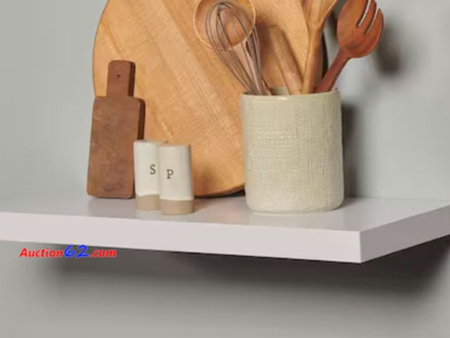 Lot 44-4060b - Retail value $33- Avalon 10 in. x 24 in. x 1.5 in. White MDF with Veneer Overlay Floating Decorative Wall-Shelf with Bracket Appears New, A ...