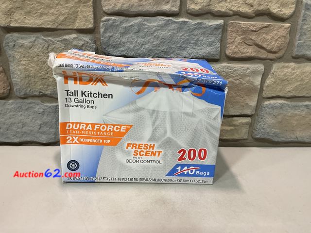Lot 44-1667f - 13 Gallon Reinforced Top Drawstring Fresh Scented Tall Kitchen Trash Bags with 20% PCR (200-Count) See All Photo's Not Tested E-Commerce Ret...