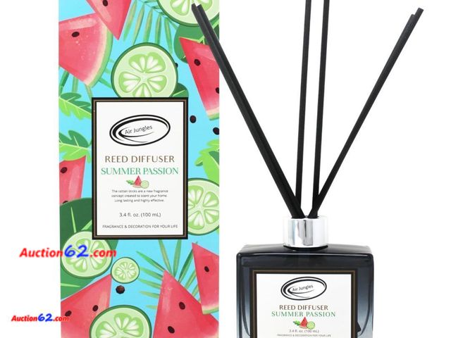 Lot 44-9119i - Lot of (1) Air Jungles Summer Passion Fragrances Reed Diffuser Set with Sticks, Watermelon and Lime Scent Incense Oil Appears New, A basic i...