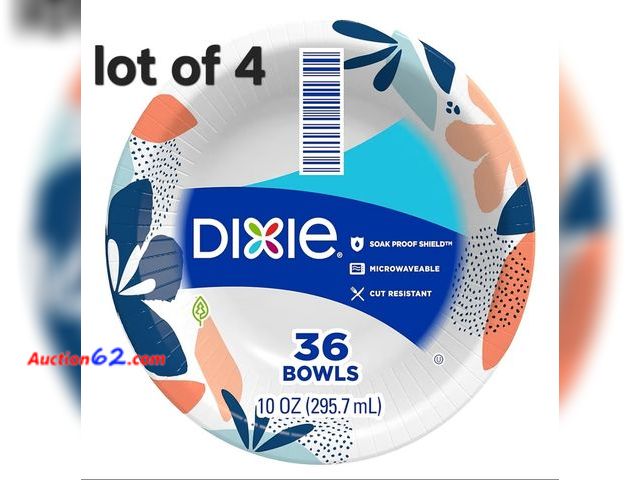 Lot 44-6511x - Lot of 4 Dixie Small Paper Bowls, 10 Oz, 36 Count, Microwave-Safe, Soak-Proof, Disposable Bowls Appears New, A basic inspection has been giv...