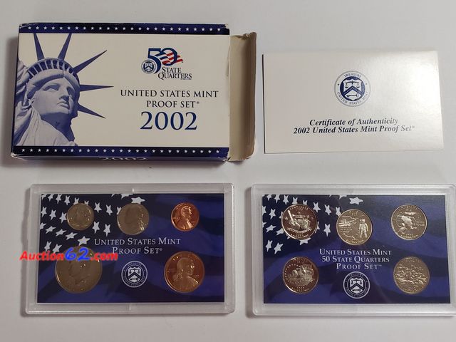 Lot 44-8519w - 2002 UNITED STATES SAN FRANCISCO MINT PROOF COIN SET W/SACAGWEA DOLLAR, KENNEDY HALF, STATE QUARTERS-NEW YORK, NORTH CAROLINA, RHODE ISLAND,...