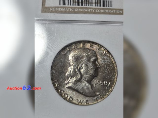 Lot 44-8302j - BEAUTIFULLY TONED 1958 D FRANKLIN 90% SILVER HALF DOLLAR GRADED MS65 (MINT STATE) BY NGC. THIS IS AN OLDER VINTAGE NGC HOLDER. MINTED IN DEN...