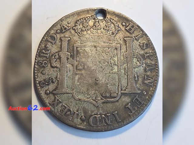 Lot 44-8346k - **VERY OLD** 1799 SPANISH 8 REALES. CONTAINS APPROXIMATELY .86 OUNCES OF SILVER!! FEATURES ORNATE EDGE DESIGN! BEAUTIFUL PIECE OF WORLD AND ...