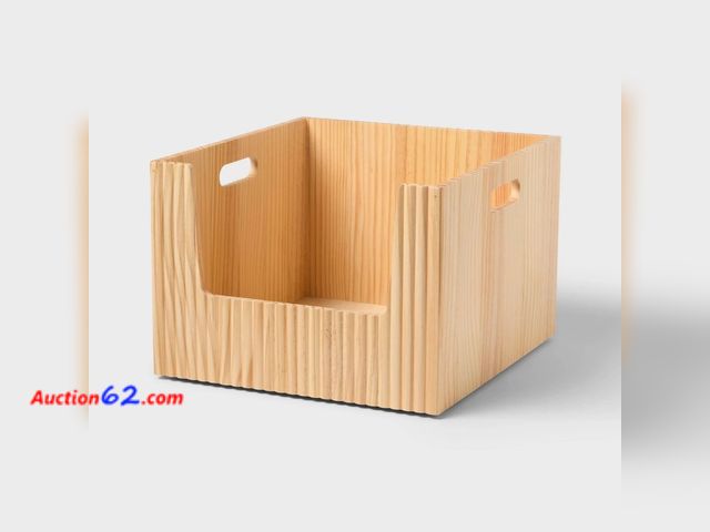 Lot 44-1188j - Large Wood Bin Open Front Natural - Brightroom™ E-Commerce Return, A basic inspection has been given to this item. Sold AS-IS. Dirty