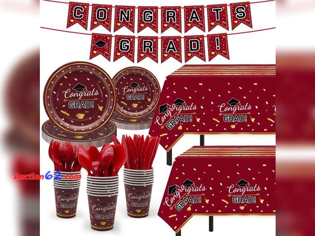 Lot 44-6854b - Graduation Party Decorations 147 PCS Dark Red serves 24