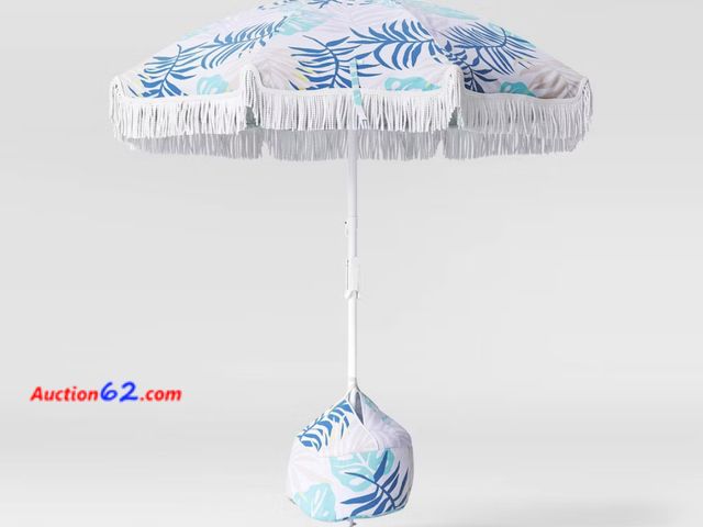 Lot 44-4025b - Retail value $35- 6' Outdoor Patio Beach Umbrella with Fringe - Sun Squad Appears New, A basic inspection has been given to this item. Sold ...