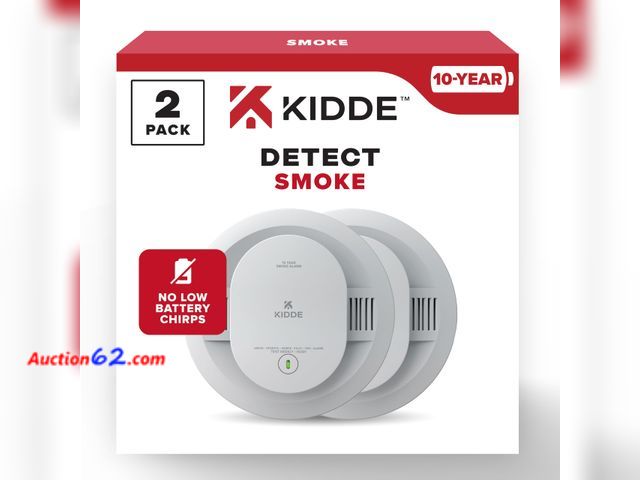 Lot 44-1915e - Kidde Smoke Detector, 10-Year Battery Powered, LED Warning Light Indicators, 20SD10, 2 Pack See All Photo's Not Tested Appears New, A basic ...
