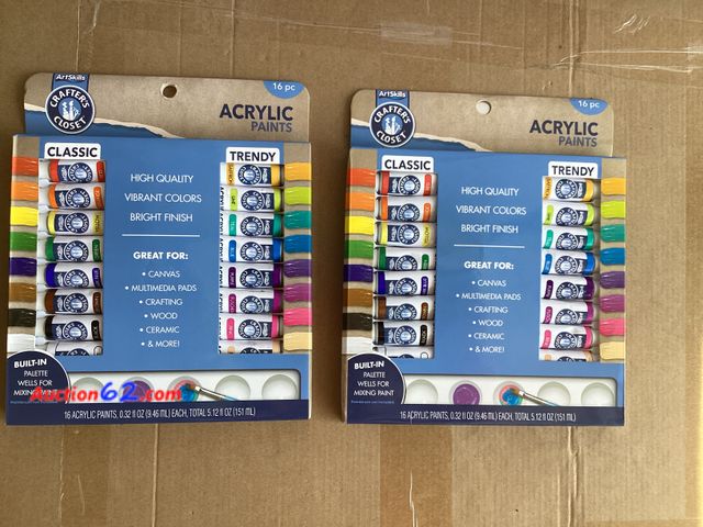 Lot 44-7730j - Lot of (2) 16 piece set of acrylic paints.  Appears New, A basic inspection has been given to this item. Sold AS-IS. See All Photo's