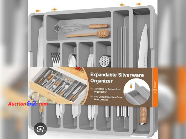 Lot 44-6865b - KreuRaxy Expandable Cooking Utensil Organizer Tray for Kitchen Drawer, 13 to 22.8 Inch Adjustable Silverware Cutlery Flatware Organiser with...