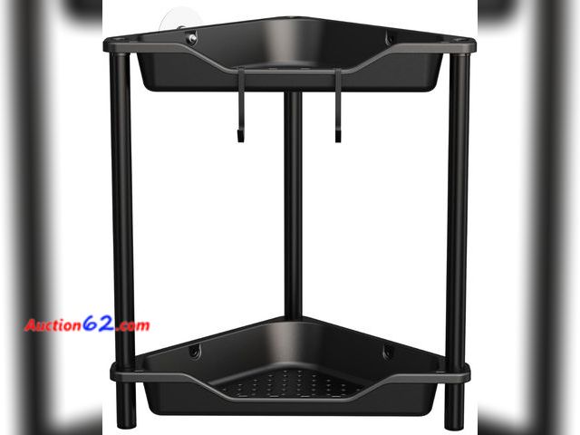 Lot 44-6730p - Orimade Rustproof 2 Tier Floor Standing Corner Shower Caddy Organizer, Plastic Metal Splicing Floor Corner Shelf Rack Stands for Bathroom, B...
