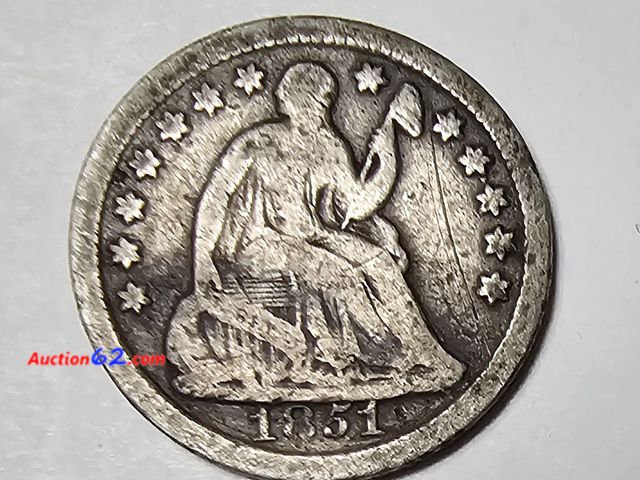 Lot 44-8383f - 1851 SEATED LIBERTY 90% SILVER HALF DIME. MINTED IN PHILADEPHIA.-NT