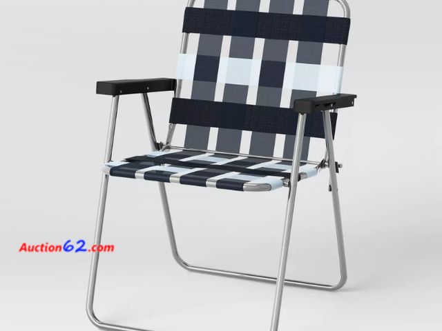 Lot 44-1562p - $30 Retail value- Target Folding Web Strap Outdoor Chair - Portable, Gray, White, Black Appears New, A basic inspection has been given to th...
