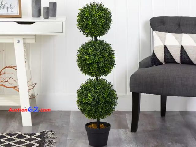 Lot 44-730b - Retail value $40- 3 ft. Boxwood Triple Ball Topiary Artificial Tree (Indoor/Outdoor) 1. Appears New, A basic inspection has been given to th...