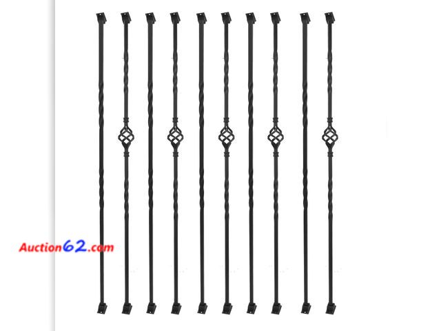 Lot 44-177 - Sidasu 10 Pack Iron Balusters for Staircase Stair Spindles Hollow Single Basket with Double Twist 1/2" Square Metal Stair Balusters with 20 ...