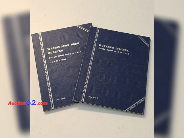 Lot 44-8349p - VINTAGE WHITMAN EMPTY COIN SUPPLY FOLDERS. WASHINGTON QUARTERS 1932 TO 1945 AND BUFFALO NICKEL 1913 TO 1938. NOTE: THE FOLDERS ARE EMPTY. TH...