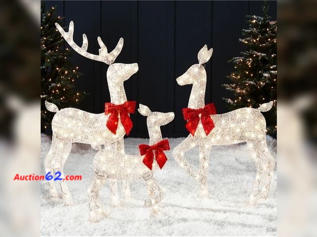 Lot 44-6928w - 3-Piece 2D Lighted Christmas Deer Set Outdoor Decor with 175 LED Lights E-Commerce Return, A basic inspection has been given to this item. S...