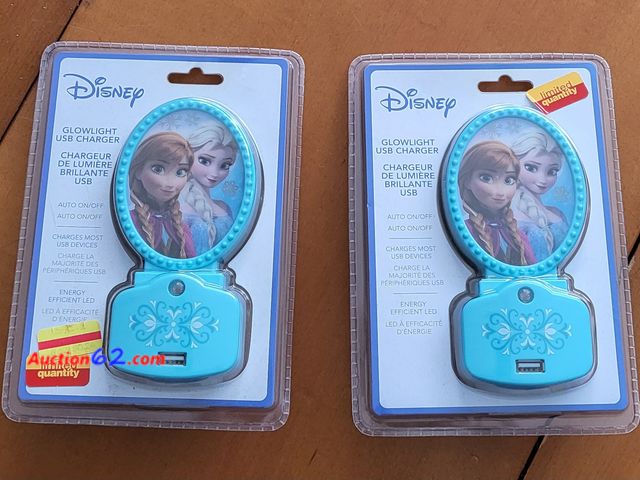 Lot 44-3006b - Lot of 2 - USB Charger Glowlight Disney Frozen Elsa Princess Nightlight Phone Plug Outlet - New - See Pictures Never opened, Factory Sealed