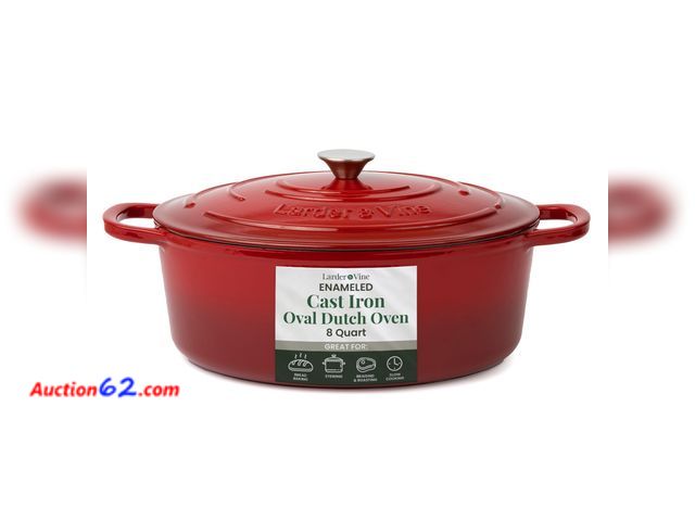 Lot 44-1838 - $179.99 Retail price - Larder &amp; Vine Enameled Cast Iron 8 qt Dutch Oven Pot with Lid | Bread Baking | Compatible on All Cooktops &amp; O...