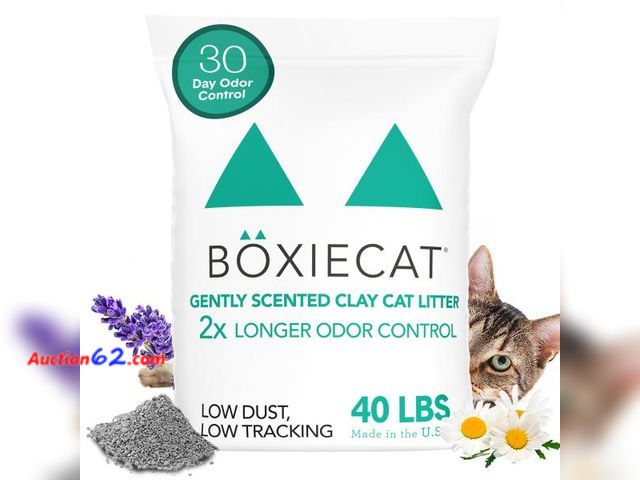 Lot 44-260b - Boxiecat Gently Scented Premium Clumping Clay Cat Litter, 40-Pounds - 2. Ecommerce Return, A basic inspection has been given to this item. S...