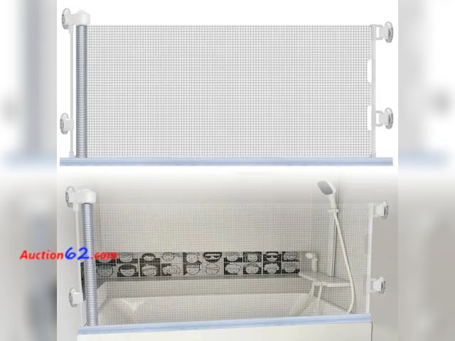 Lot 44-9124b - Retail of $59- Lot of (1) ACEXT Retractable Baby Gate with Clear &amp; Locked Design. Bathtub Splash Guard/ Baby Gate 2-in-1, can be used as...