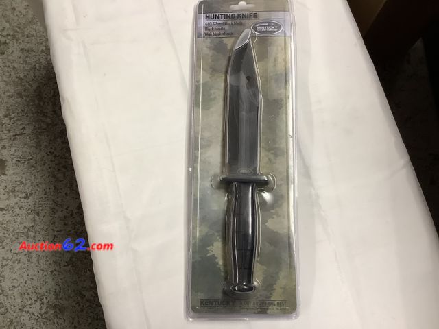 Lot 44-6096o - Hunting Knife 440 S.Steel black blade black handle with black sheath. New See All Photo's Not Tested Never opened, Factory Sealed