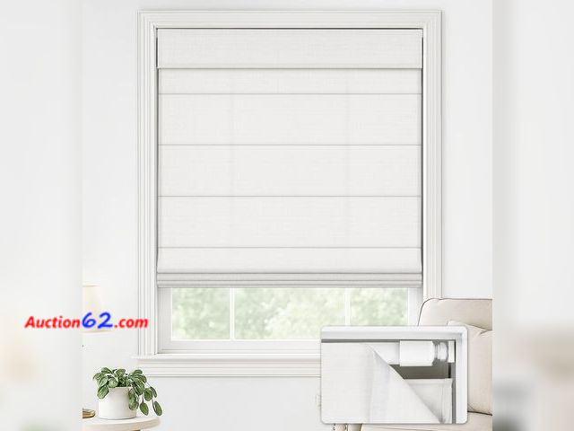 Lot 44-2756w - LazBlinds No Drill Roman Shades for Windows, Cordless Light Filtering Window Shades with UV Protection, Polyester Fabric for Bedroom &amp; L...