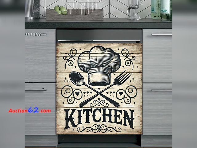 Lot 44-1984o - Tomhong 2D Flat Rustic Kitchen Chef Hat Dishwasher Magnetic Cover 23 x 26 lnch Vintage UtensilFork Spoon Magnet Farmhouse Country Appliance ...