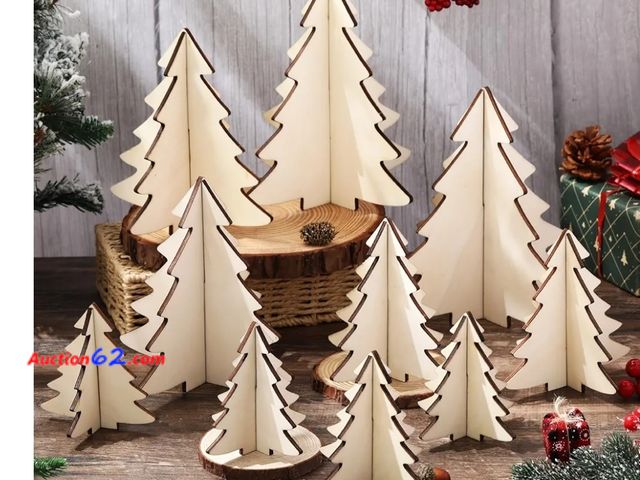 Lot 44-6925p - Libima 10 Pcs Rustic Christmas Decor Christmas Table Centerpiece 4 Sizes 3D Wooden Christmas Tree Cutout Appears New, A basic inspection has...