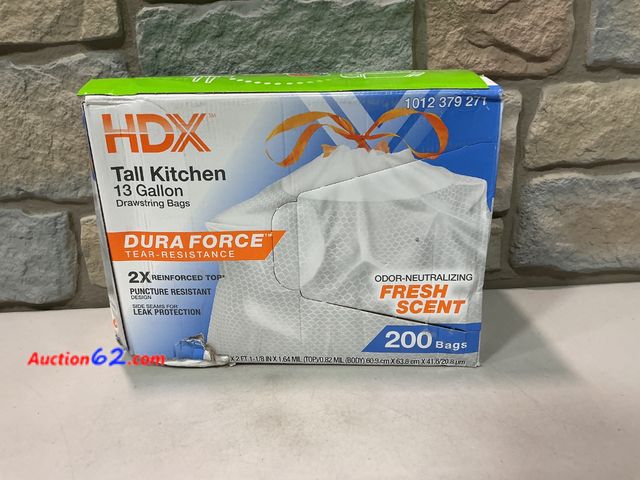 Lot 44-1675f - 13 Gallon Reinforced Top Drawstring Fresh Scented Tall Kitchen Trash Bags with 20% PCR (200-Count) See All Photo's Not Tested E-Commerce Ret...