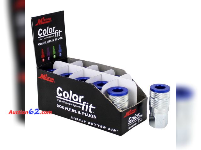 Lot 44-715p - ColorFit by Milton 785TC Pneumatic Couplers - (T-style, Blue) - 1/4" NPT Female, (Box of 10) Appears New, A basic inspection has been given ...