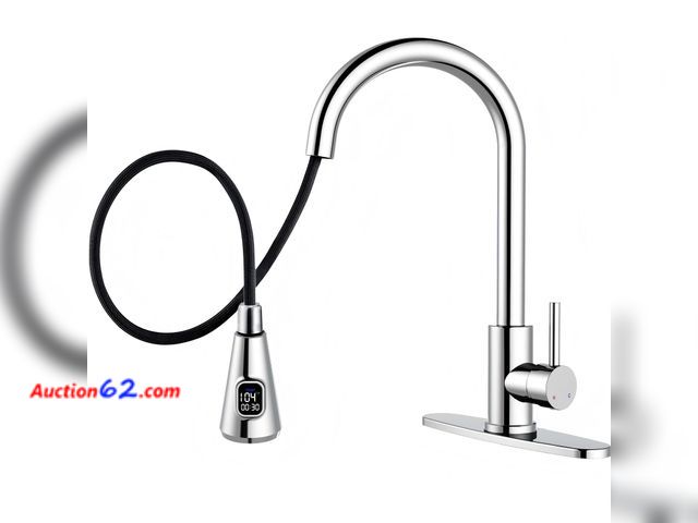 Lot 44-1666o - HOMELODY LED Temperature Display Kitchen Faucet with Pull Down Sprayer - Polished Chrome Single Handle Faucet for Kitchen Sink, High Arc Sta...