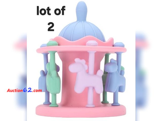 Lot 44-6539t - Lot of 2 Baby Carousel Teether Toys, Silicone Baby Rattle Sensory Teething Chew Toys for Sucking Needs Appears New, A basic inspection has b...