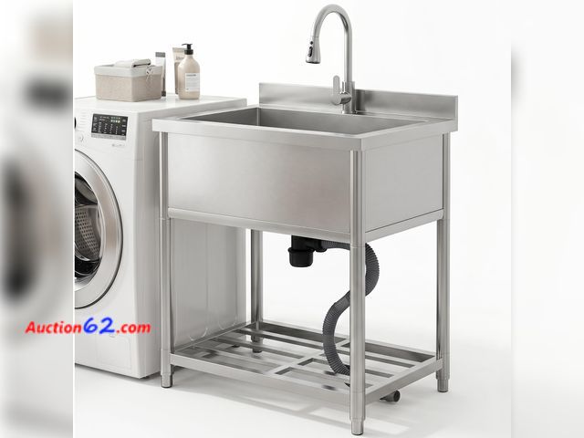 Lot 44-873 - $319.99 Retail price - Stainless Steel Utility Sink, Large Freestanding Kitchen Sink with Pull-out Faucet for Commercial Restaurant, Bathroo...