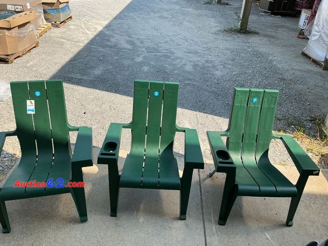 Lot 44-228 - $150 Retail price - Set of 3 Green Adirondack Chairs with Cup Holders See All Photo's E-Commerce Return, A basic inspection has been given t...