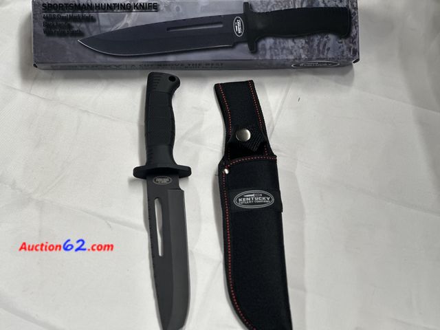 Lot 44-6037g - Sportsman hunting knife approx 12 in. 440 stainless steel black blade with sheath. New.Kentucky cutlery. See All Photo's Not Tested Never op...