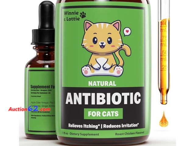 Lot 44-6556t - Winnie &amp; Lottie Natural Antibiotics for Cats, Cat Immune Support | Cat Multivitamin | Cat UTI Antibiotics | 1 fl oz Appears New, A basic...