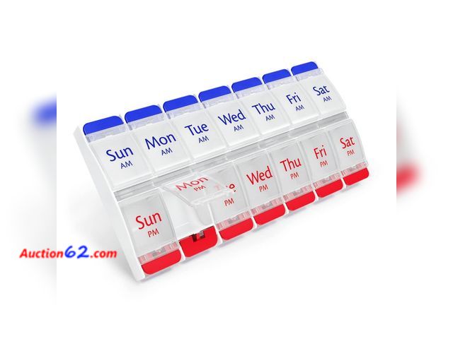 Lot 44-1930a - EZY DOSE Push Button (7-Day) Pill Case, Medicine Planner, Daily Vitamin Organizer, 2 Times a Day AM/PM, Large Compartments, Arthritis Friend...