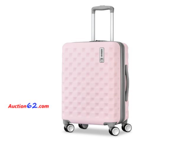 Lot 44-172e - $99 Retail price - American Tourister Medium Checkered Carry on Spinner Wheels Suitcase - Light Pink See All Photo's Appears New, A basic in...