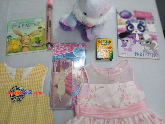 Lot 44-2131j - One gently used size 4T Bonnie Jean Dress.  One gently used yellow 4T Bonnie Jean dress.  One new Easter bunny, measures approximately 14" t...