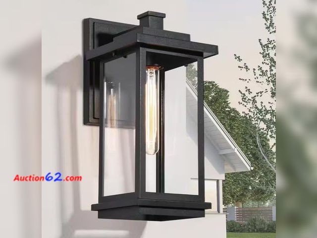 Lot 44-266b - Retail of $79- Modern 14.8 in. Large 1-Light Black Outdoor Wall Lantern Sconce with Clear Glass Shade for Garage Front Porch Wall Light 1. A...
