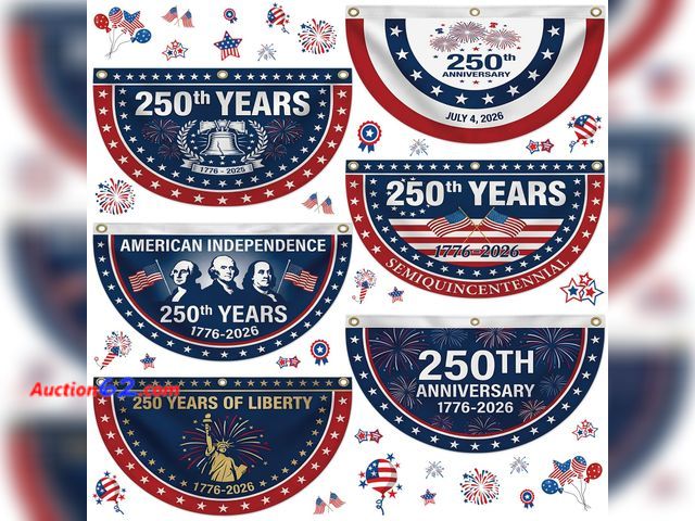 Lot 44-941e - 6Pcs USA 250th Anniversary American Banner Flag 1.5x3 Ft 4th of July Party Decorations 1776-2026 USA 250th Birthday Fan Banner for 4th of Ju...