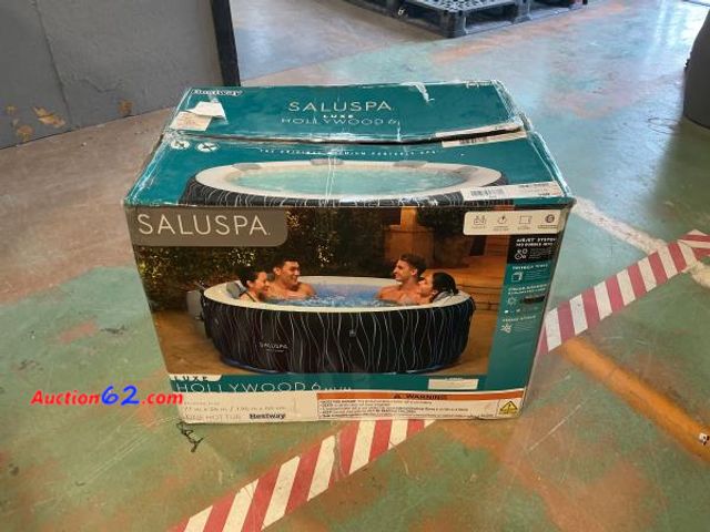 Lot 44-523t - SaluSpa Hollywood AirJet Inflatable Circle Hot Tub Spa with Color-Changing LED Lights 4-6 Person with Pump #P08411 E-Commerce Return, A basi...