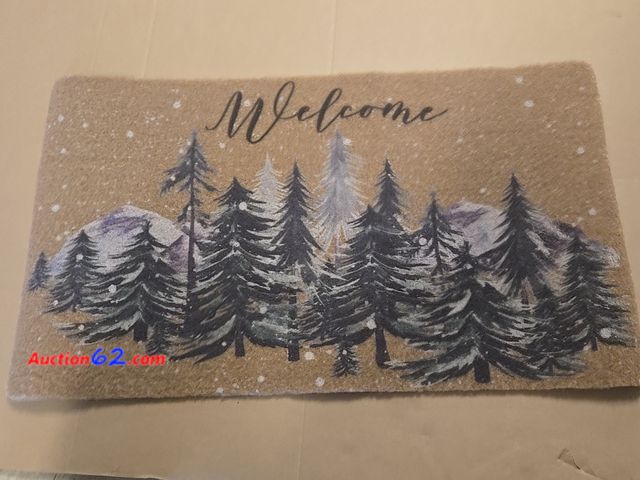 Lot 44-6528t - Winter Welcome Pine Tree Doormat Entryway - Pine Trees Snowflake Decorative Non-Slip Door Mat Coir Outdoor Indoor Rugs 17x29 Appears New, A ...
